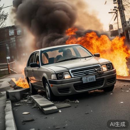 女子误踩油门撞隔离带