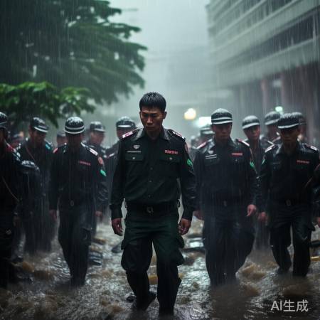 暴雨中，警察英勇救灾