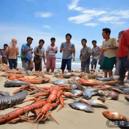 村民捡拾台风后的海鲜
