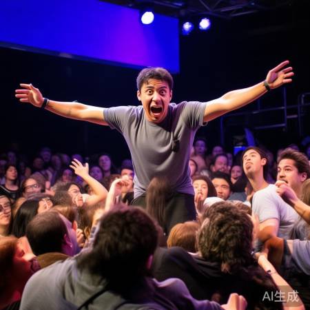 观众拽鸡排哥上台，欲看清楚演讲