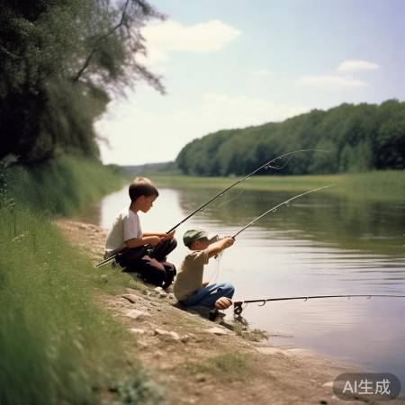 童年河边钓鱼乐