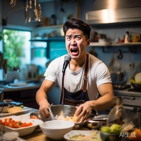 美食博主直播忙得痛苦