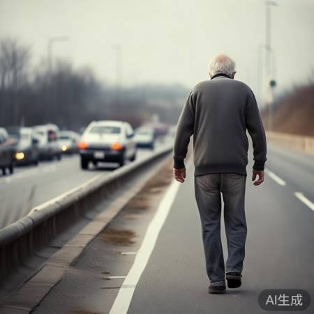 老人高速行走，提醒关爱老人安全