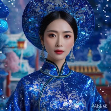 李沁惊艳亮相，闪片蓝旗袍美得令人窒息