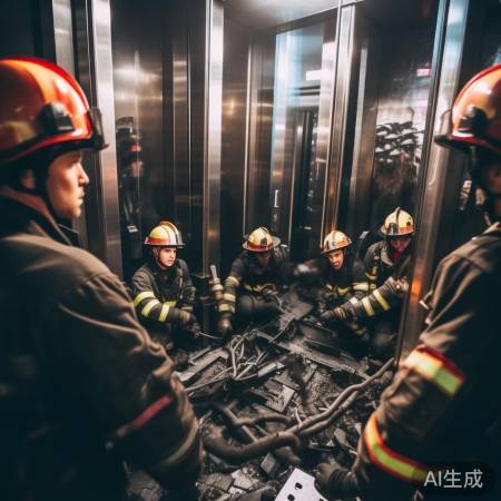 消防员破拆电梯，安抚被困者