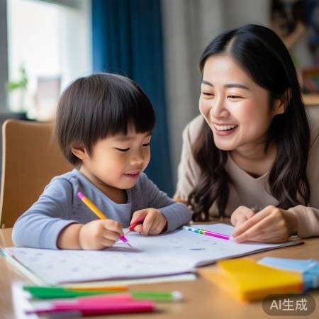 可爱孩子认真作业