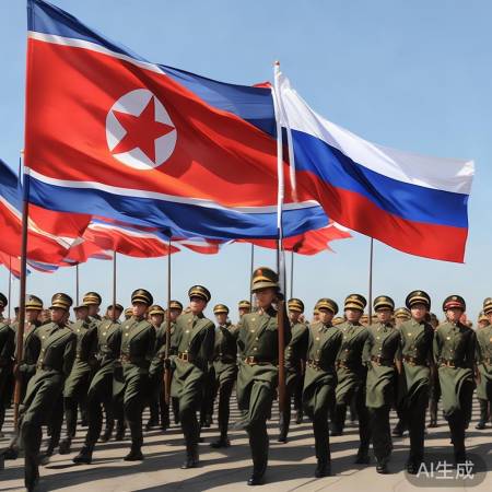 朝鲜士兵举俄朝国旗参加阅兵式震撼亮相