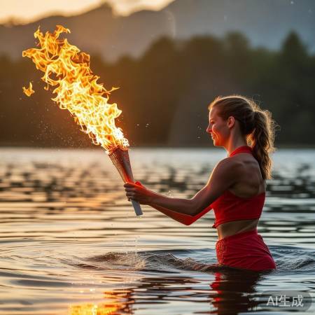 郭晶晶水中传递火炬，见证奥运圣火辉煌时刻