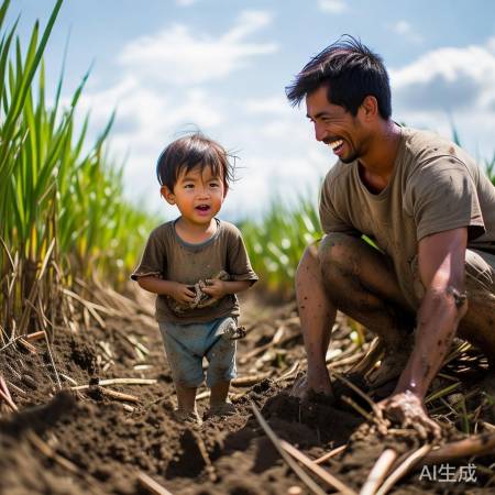 小朋友期待看爸爸偷甘蔗