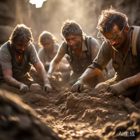 考古现场尘土飞扬，专家眼神期待