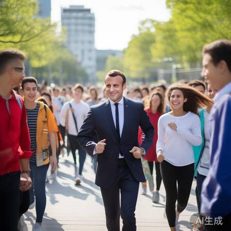 马克龙川大行：一路小跑与学生亲密互动