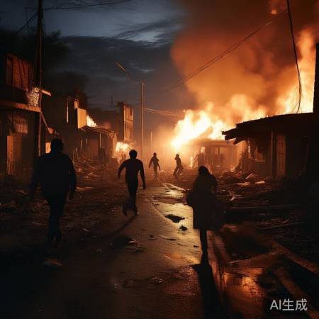 爆炸袭击，火光烟雾