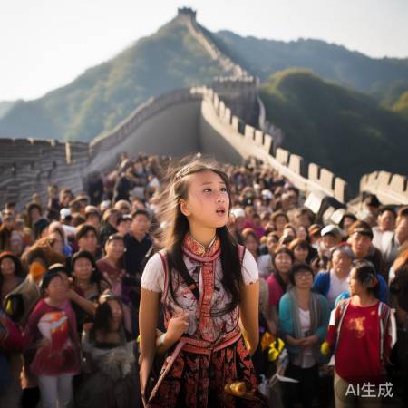 小姑娘朗诵吸引游客关注