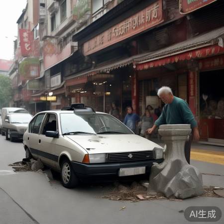 小车撞飞石墩冲进面馆 三人轻微受伤