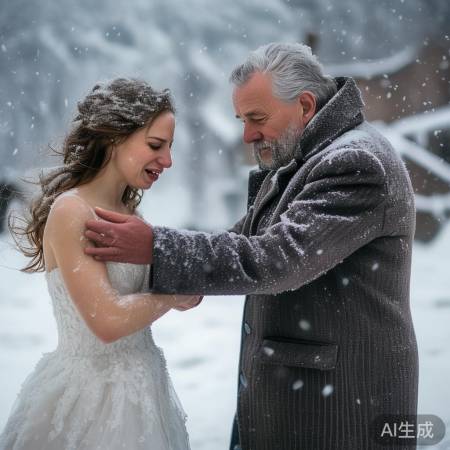 新娘寒风中瑟瑟发抖，公公暖心棉袄披肩情谊浓