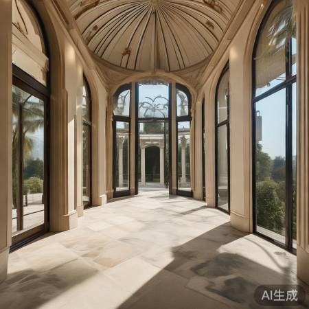 别墅大厅:穹顶地毯落地窗