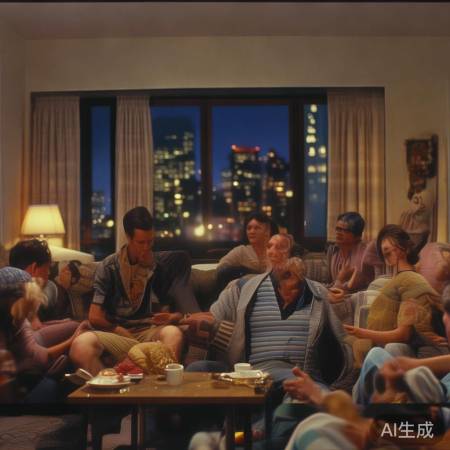 盗功德箱男子围坐沙发聊奇闻