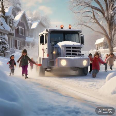 雪地追逐除雪车，社区温暖力量