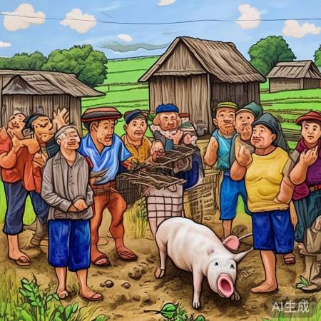 “猪落网引发村民热议团结”