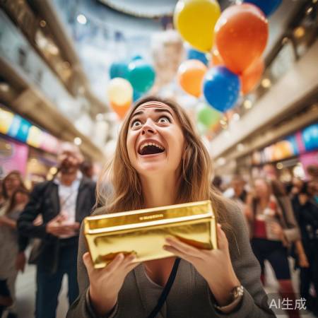 女子中大奖，金条抽奖吸引人
