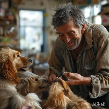 善良流浪汉关爱狗狗