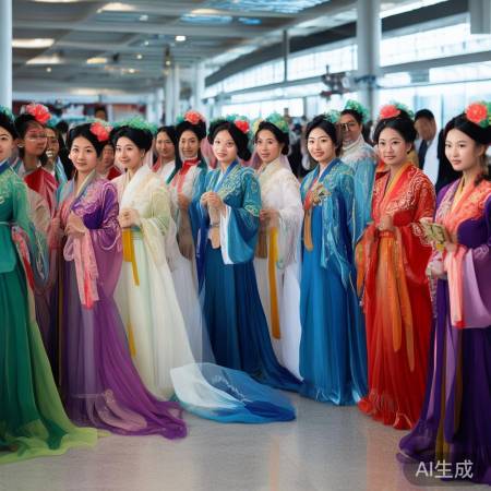 广州白云机场工作人员换汉服，传统服饰魅力绽放