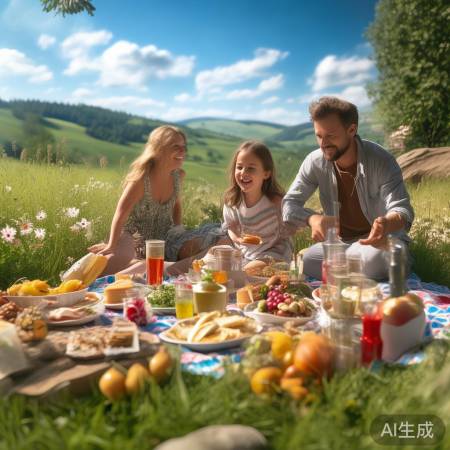 野餐，自然美景，美食共享