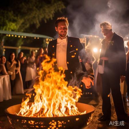 跨火盆新郎喜获喝彩，传统婚礼仪式引关注