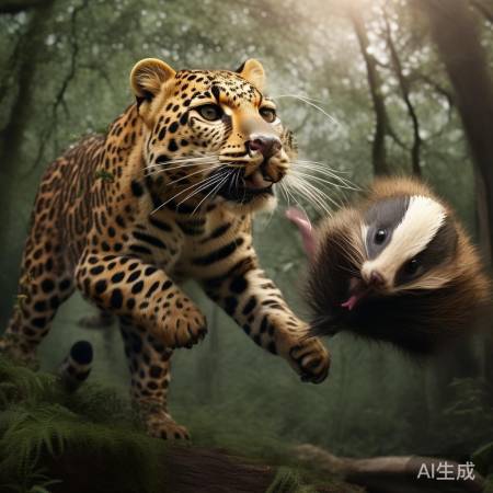 华北豹叼狗獾，自然瞬间引关注