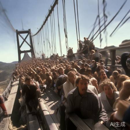 景区吊桥坍塌惊魂：人群挤满不停摇晃瞬间倒塌