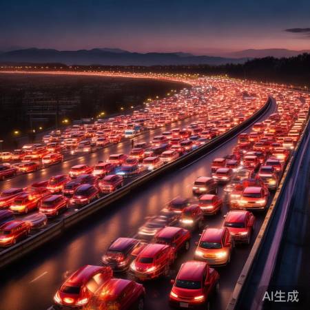 高速返乡长龙壮观景象，红色队伍一眼望不到尽头