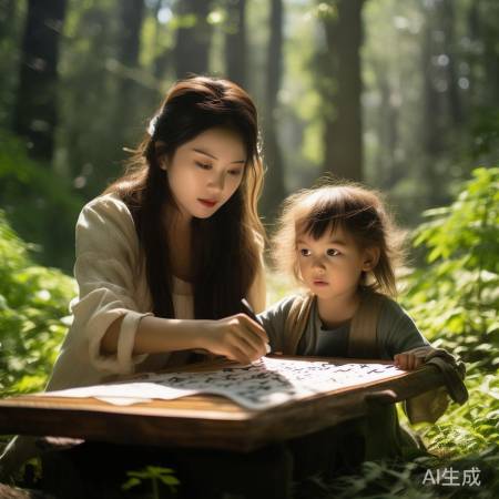 汪峰女友森林北携娃学书法，传承书法艺术之美