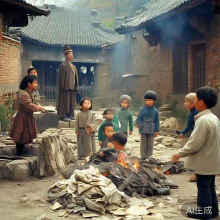 童趣烧穷神，寓意有趣。