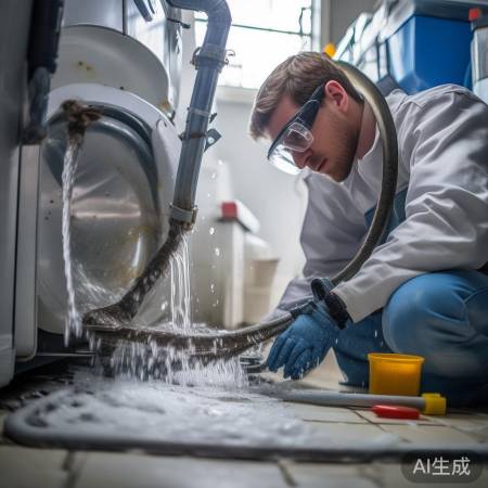 检查洗衣机排水管，疏通堵塞