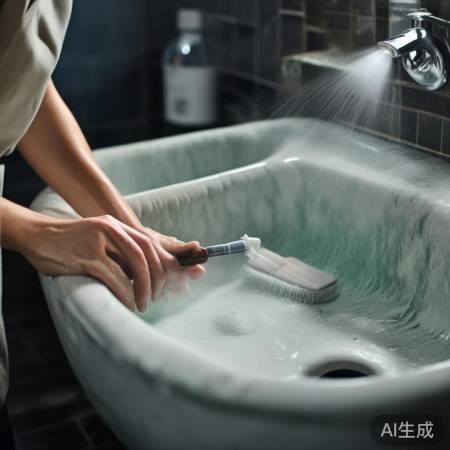 均匀喷消毒液，刷净冲水孔