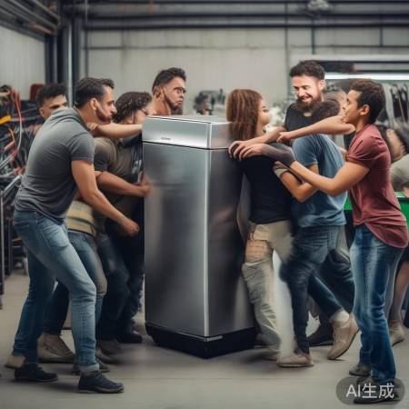 多人协作搬运冰箱