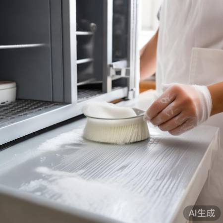 轻柔刷洗消毒柜，顺着纹理去油污